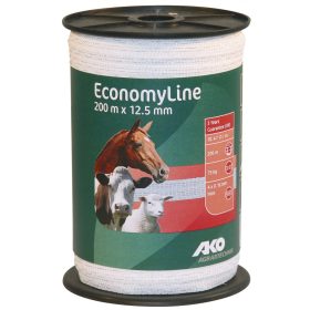   AKO Economyline Villanypásztor szalag, fehér, 200 m x 12,5mm, 11 ohm/m, 75 kg