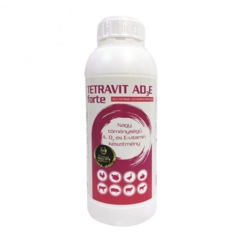 TETRAVIT AD3E FORTE SOL. 1 L nagy töménységű A,D, E vitamin készítmény, orális /baromfi, nyúl, sertés, juh, kecske, borjú/