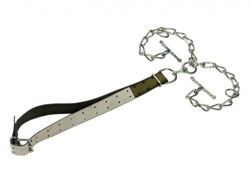 Növendék bika kikötő nyakpánt 150 x 5 cm, kettős lánccal, forgóval és D-gyűrűvel, 7 mm, csúcsminőség