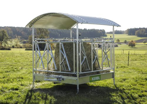 Kerbl fedett etető, önzáró ajtóval, 12 állásos, 2x2 m, teljes méret: 2.12 x 2.12 x 2.5 m