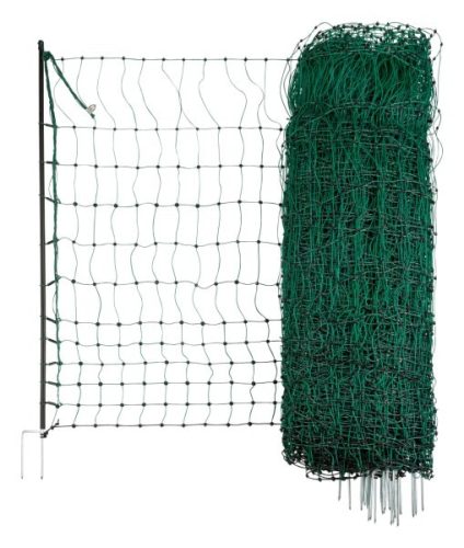 Baromfiháló, 25 m, 106 cm-es duplataposós karóval, zöld , dupla leszúró tüskével, (nem elektromos)