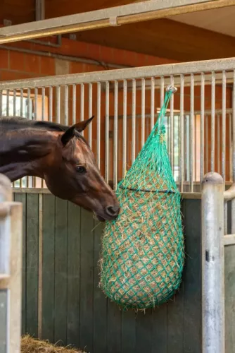 Szénaháló gyűrűvel - zöld, 120 cm, 45x45 mm lyukmérettel