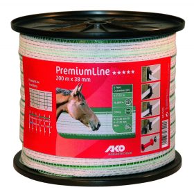   AKO PremiumLine Villanypásztor szalag, zöld/fehér, 200m x 38 mm, 0,17 ohm/m, 270 kg