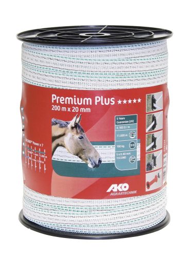 AKO Premium Plus villanypásztorszalag 200m x 20 mm fehér/zöld