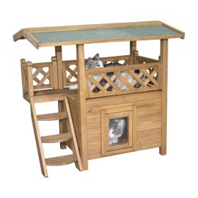   LODGE fa macskaház, ajtóval, 77 x 50 x 73 cm, cicalak, kétemeletes, időjárásálló