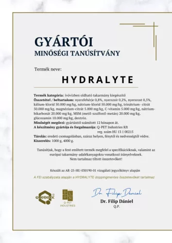 HYDRALYTE – só- és elektrolitpótló kiegészítő lovak részére, 1000 gramm Cikkszám: QBK003HYDR1