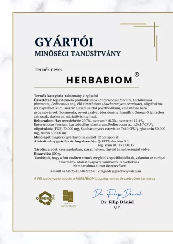 HERBABIOM – probiotikumos emésztésjavító, 800 gramm