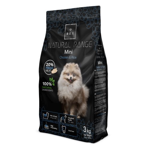 Rex Natural Range Mini – Chicken & Rice csirkés rizses kutyaeledel kistestű kutyák számára 3 kg