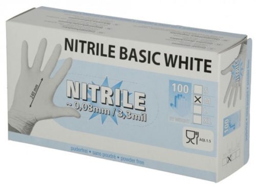 Kesztyű Eh Nitrile Púdermentes 240 Mm L 100 Db fehér, egyszerhasználatos