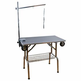  GogiPet® mobil ápolóasztal 95 x 55 x 78 cm kerekekkel, irányító oszloppal és tárolókosárral